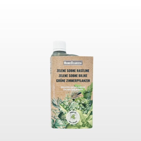 Organsko gnojivo za zelene sobne biljke HomeOgarden 750 ml za prihranu monstere, philodendrona, fikusa i drugih lisnatih sobnih biljaka.
